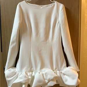 Miss Rozier Elegant White Ruffle Hem Flirty Dress